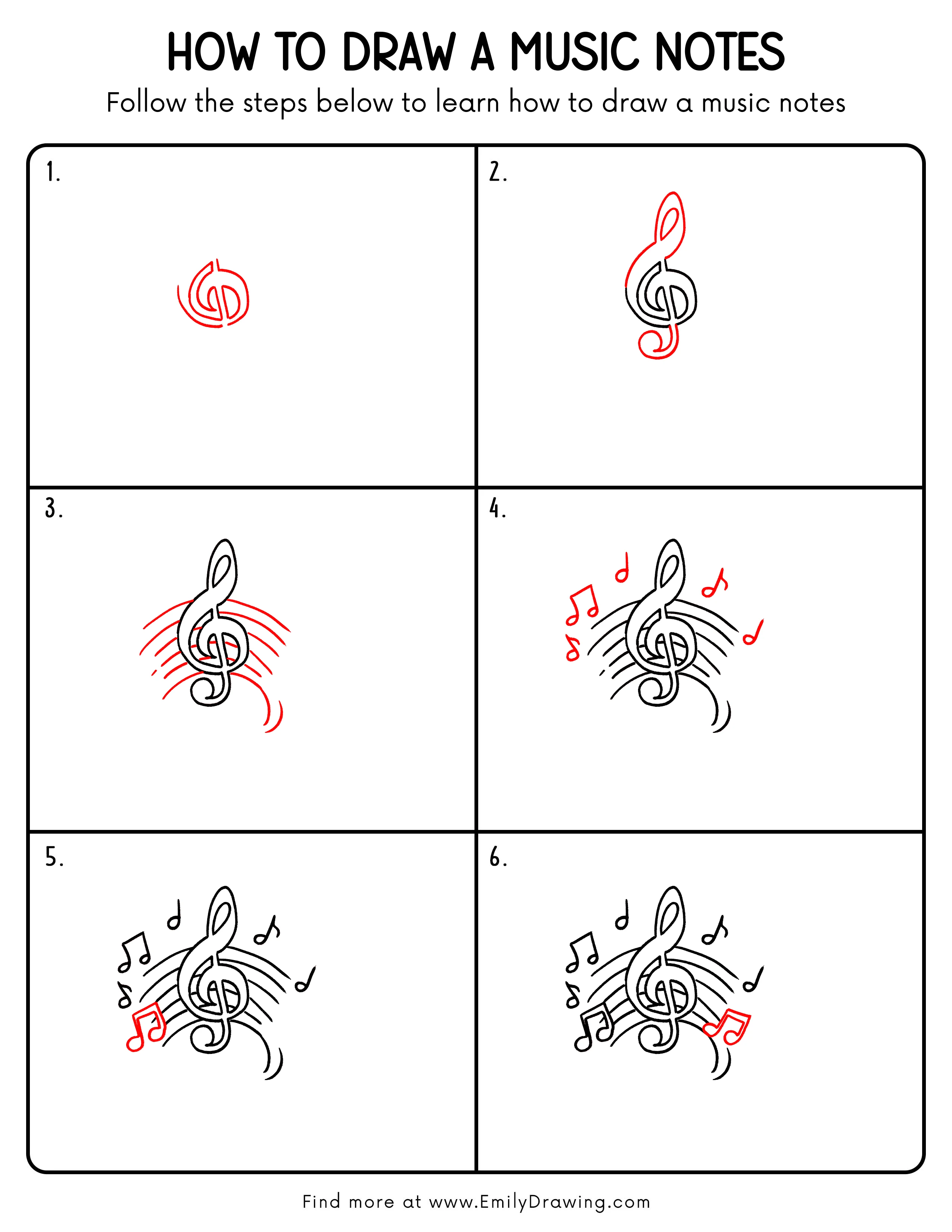 Printable Music Notes Drawing Guide